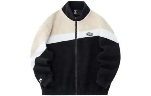 Anta FW22 Multicolor Stand Collar Zipper Front Long Sleeved Fleece Lined Jacket Women's Black