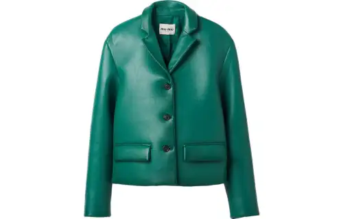 MIU MIU Leather Jacket Women's Bitter Mugwort Color