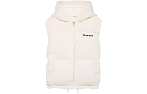 MIU MIU Vest Logo Embroidery Chunky Cable Knit Fabric With Down Women's Ecru