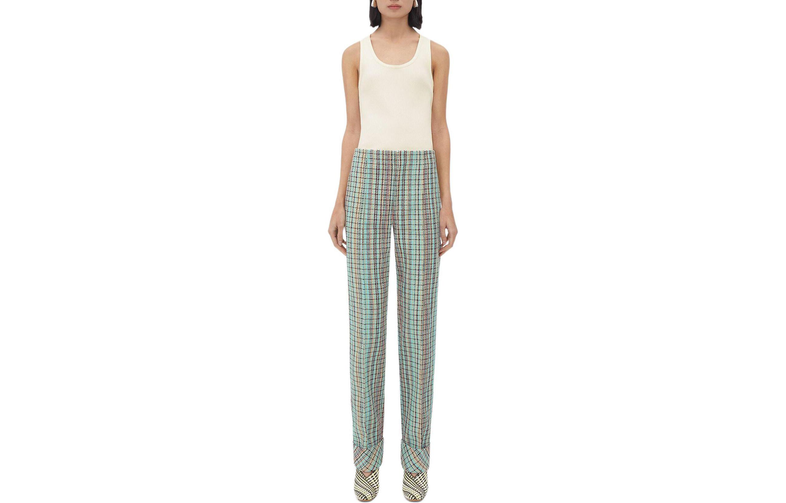 Bottega Veneta FW23 Cotton Check Trousers Casual Pants Women's Multicolor