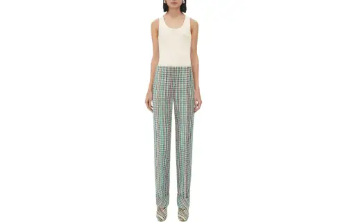 Bottega Veneta FW23 Cotton Check Trousers Casual Pants Women's Multicolor