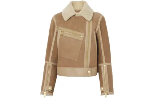Burberry Leather Jackets Women's Soft Yellow Brown Lapel Moderate