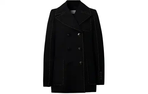 Burberry Topstitched Cotton Pea Coat In Black Coat Women's Black