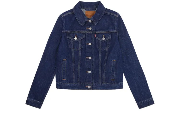 Levi's Cropped Coats Women's Dark Denim Stand Collar Moderate