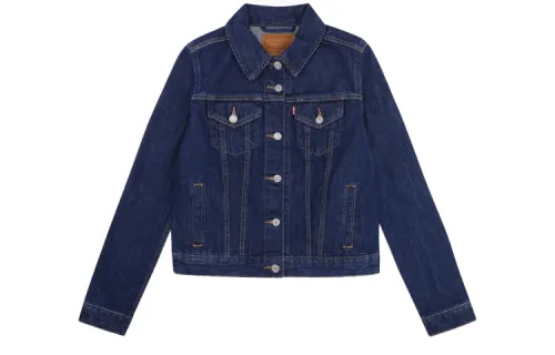 Levis Cropped Coats Women's Dark Denim Stand Collar Moderate