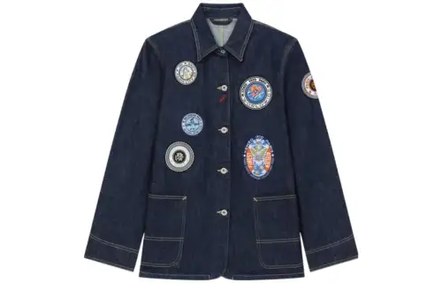 KENZO Denim Jackets Women's Washed Blue Lapel Moderate Straight Fit