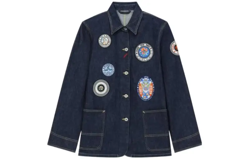 KENZO Denim Jackets Women's Washed Blue Lapel Moderate Straight Fit