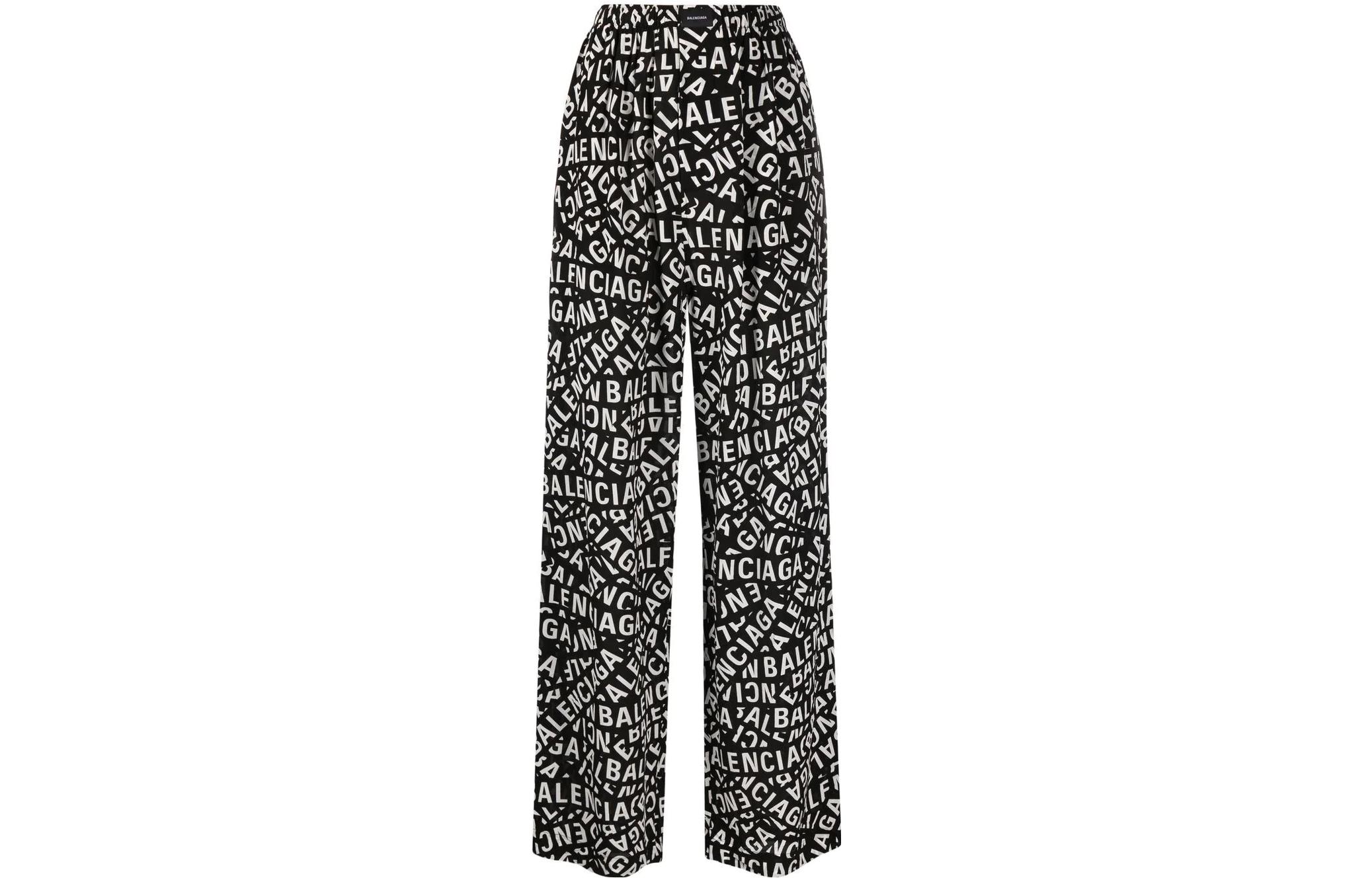 Balenciaga All-Over Logo Printed Wide-Leg Trousers