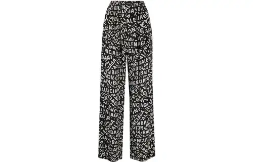 Balenciaga All-Over Logo Printed Wide-Leg Trousers