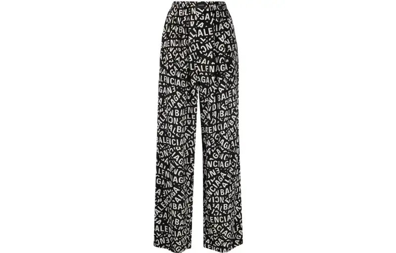 Balenciaga All-Over Logo Printed Wide-Leg Trousers