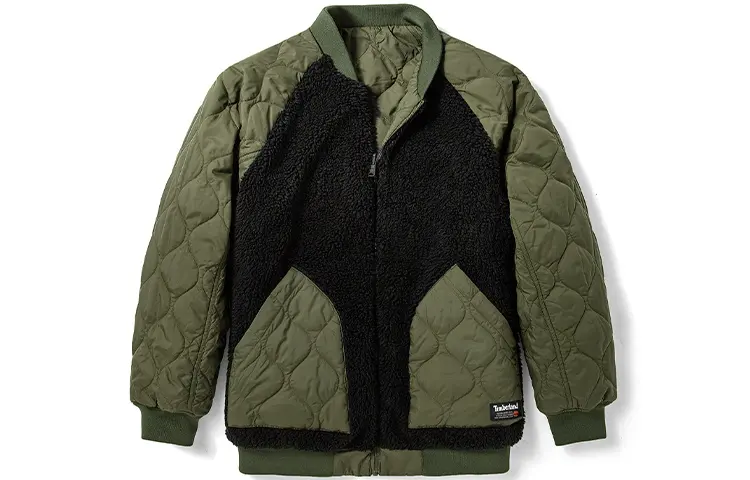Timberland Colorblock Baseball Collar Puffer Jacket Women's Army Green