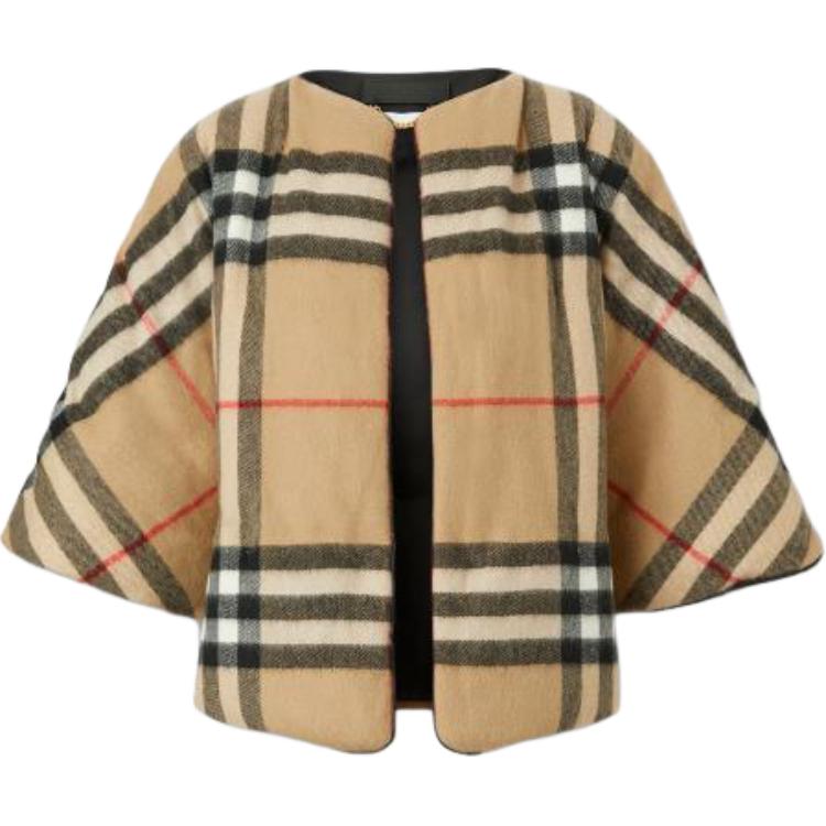 Burberry Burberry FW22 plaid cashmere blend cardigan cape for women, archive beige