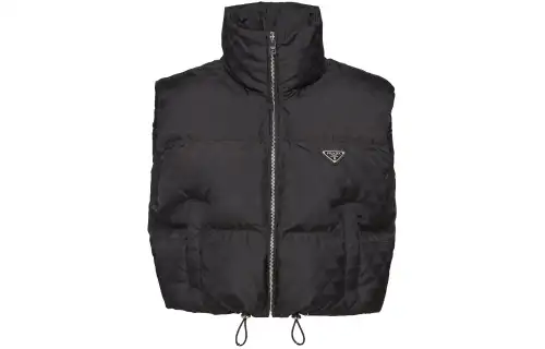 PRADA Vests Women's Black Stand Collar Moderate Other