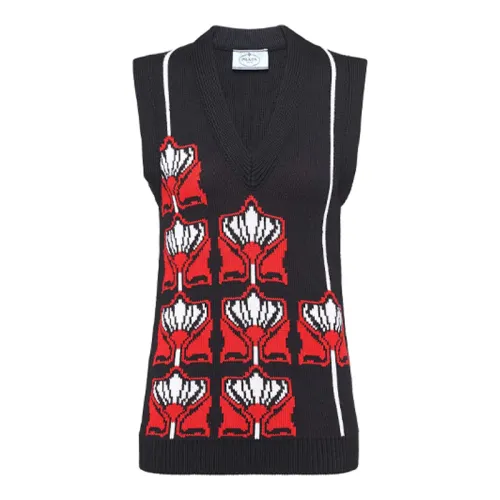 PRADA Vests Women's Black V Neck Moderate Other