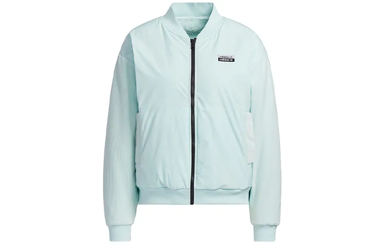 Adidas Originals RYV Velvet Jackets Women's Cool Mint Green Baseball Collar Moderate Straight Fit