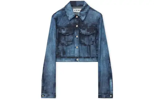 LOEWE Denim Jackets Women's Blue Lapel Moderate Straight Fit