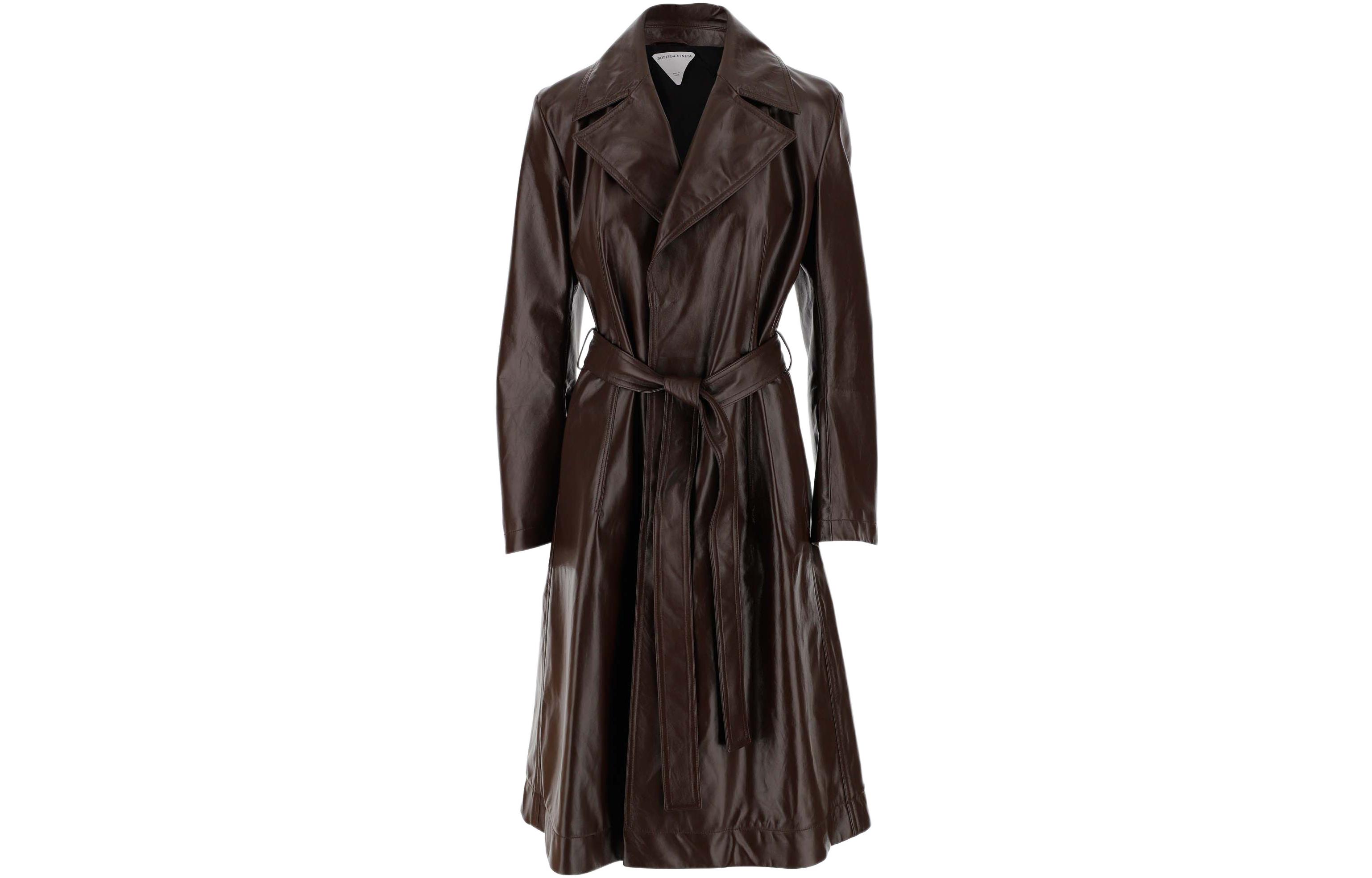 Bottega Veneta Leather Jackets Women's Brown Double Collar Moderate