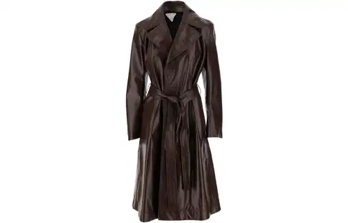 Bottega Veneta Leather Jackets Women's Brown Double Collar Moderate