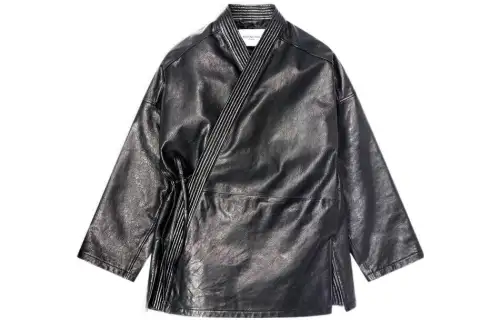 Balenciaga Leather Jackets Women's Black V Neck Moderate