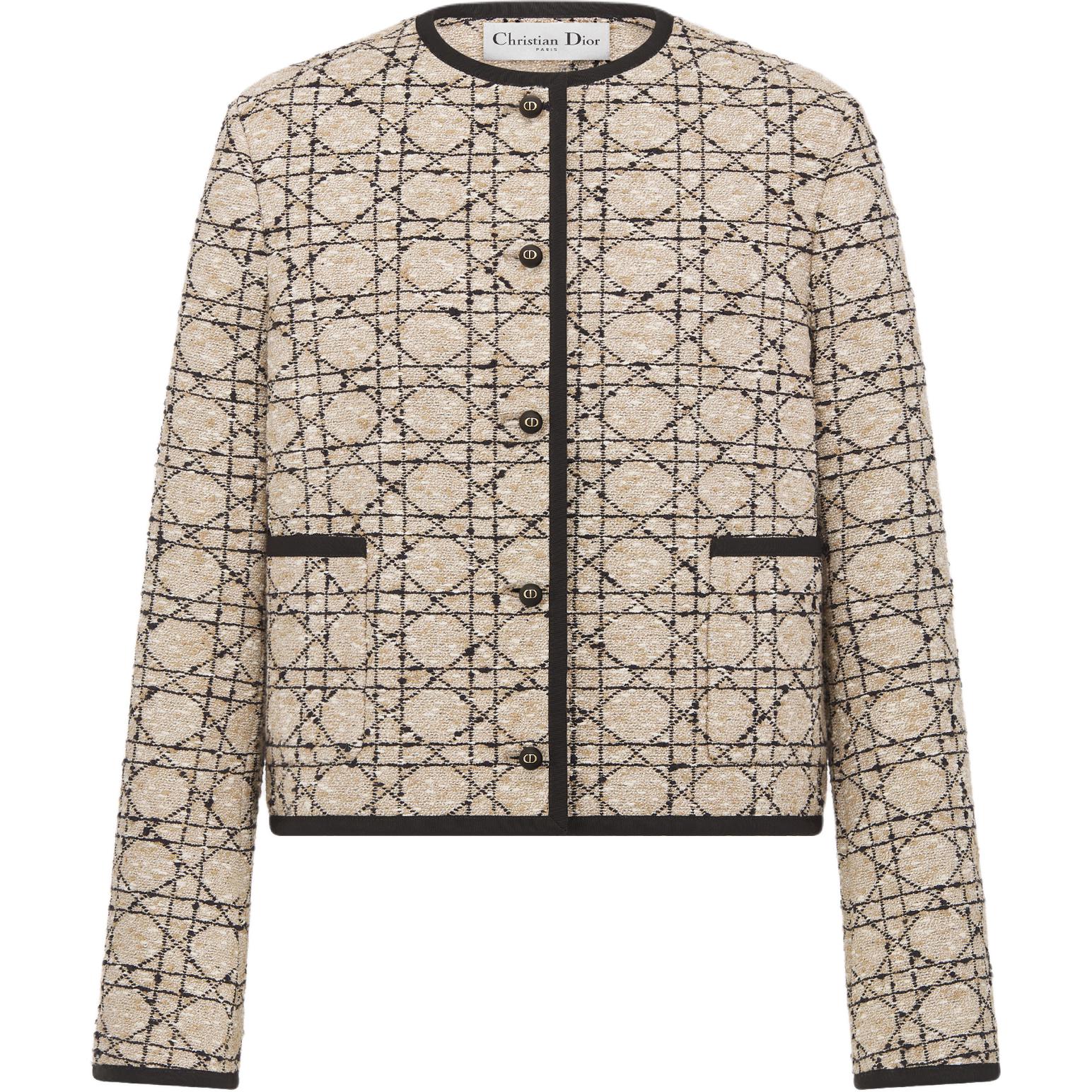 DIOR Dior SS25 Cruise early spring ready-to-wear series cotton blended tweed cannage pattern single-breasted long-sleeved cropped jacket women's beige