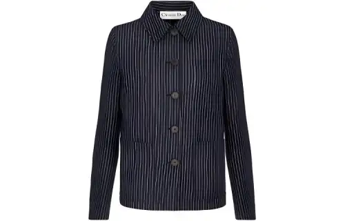 DIOR Quarterly New Products Denim Jackets Women's Navy Lapel Moderate Straight Fit