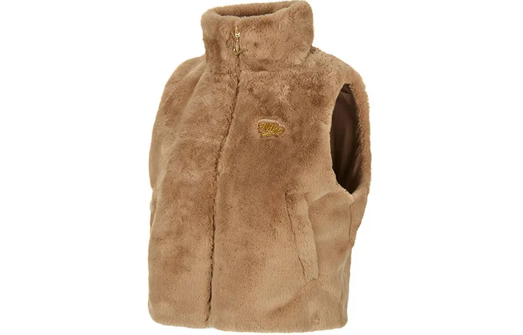 Nike Sportswear Women's Embroidered Logo Full-Zip Stand Collar Vest Brown