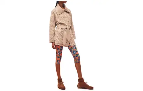 HERMES Velvet Jackets Women's Beige Lapel Moderate