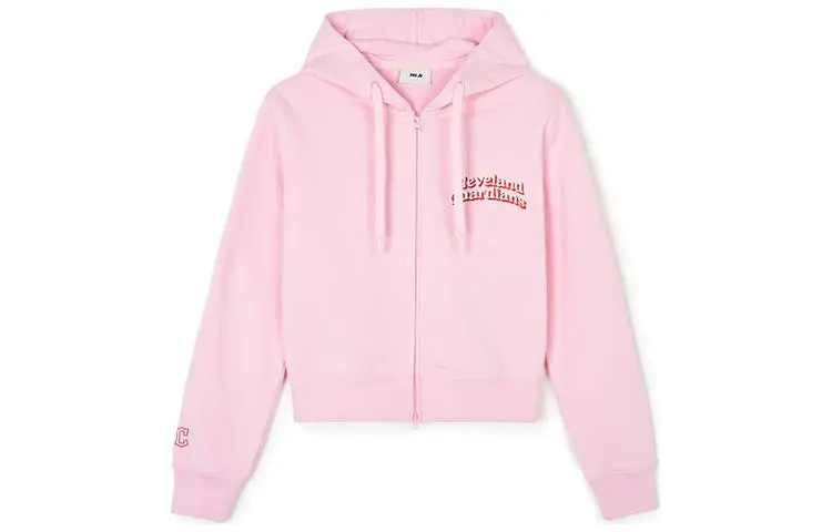 MLB Cleveland Guardians Cropped Coats Women's Pink Hooded Moderate
