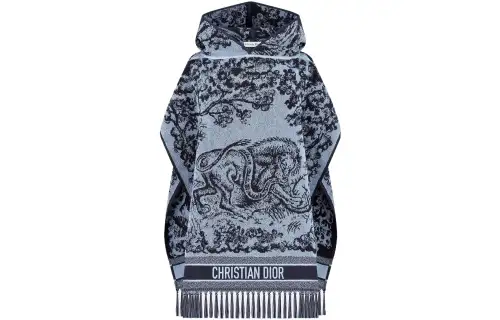 DIOR Toile De Jouy Sauvage Hooded Poncho Cloak Women's Blue