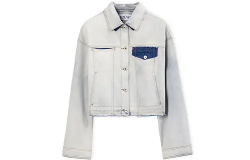 LOEWE Cropped Coats Women's Denim Blue Lapel Moderate