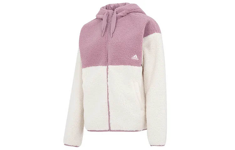 Adidas Velvet Jackets Women's Pink Hooded Thickened And Fleece-Lined