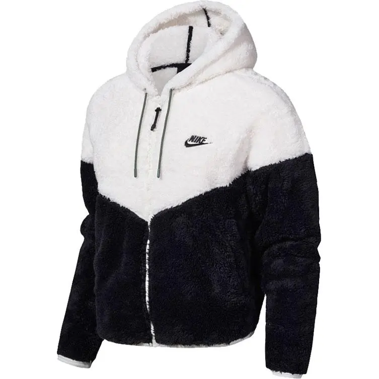 Nike Cropped Coats Women's Black White Hooded Thickened