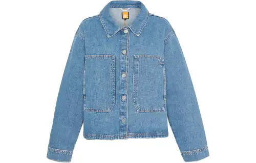 Timberland Denim Jackets Women's Blue Lapel Moderate Straight Fit