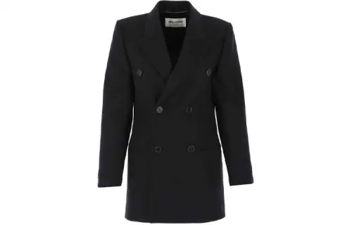 SAINT LAURENT Coats Women's Black Lapel Moderate