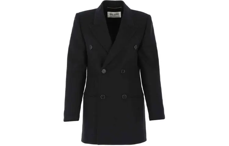 SAINT LAURENT Coats Women's Black Lapel Moderate