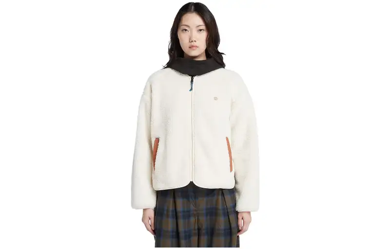 Timberland Fleece Tops Women's Ecru Baseball Collar