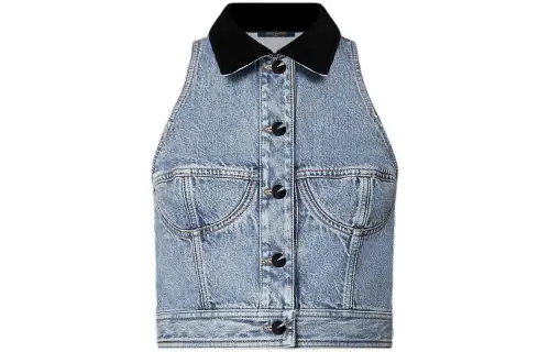 LOUIS VUITTON Sleeveless VeLOUIS VUITTONet Accent Denim Jacket