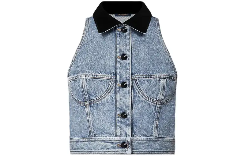 LOUIS VUITTON Sleeveless VeLOUIS VUITTONet Accent Denim Jacket