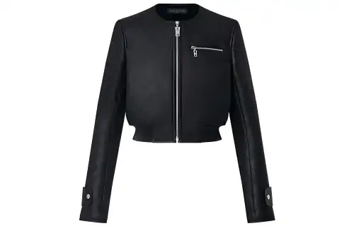 LOUIS VUITTON Leather Jacket Women's Black