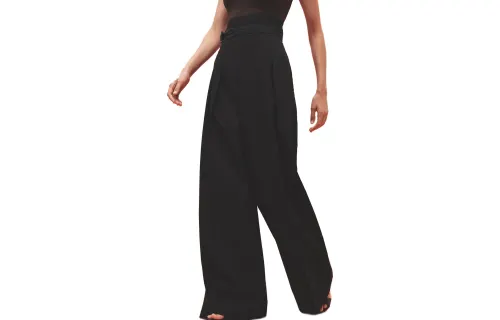 HERMES Casual Pants Women's Black Moderate Wide Leg Pants