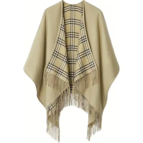 Burberry Check Wool Reversible Cape Cloak Women's Green