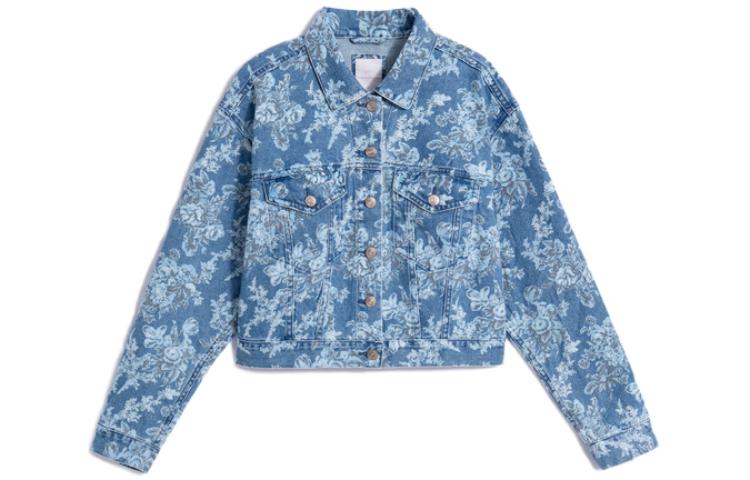 GAP X LoveShackFancy Floral Icon Denim Jacket With Washwell Indigo Flowers