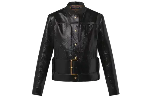 Lv Oversized Belt Embossed Monogram Leather Jacket