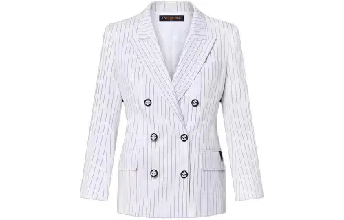 LOUIS VUITTON Nautical Double Breasted Pinstripe Blazer Business Suit Coat Women's White