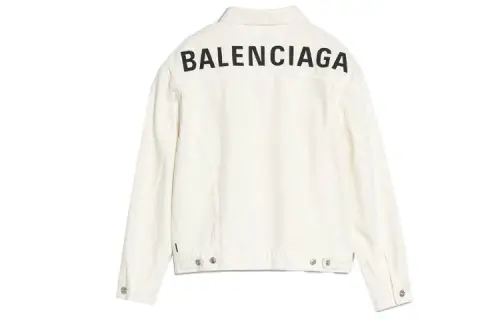 Balenciaga Denim Jackets Women's White Lapel Moderate Straight Fit