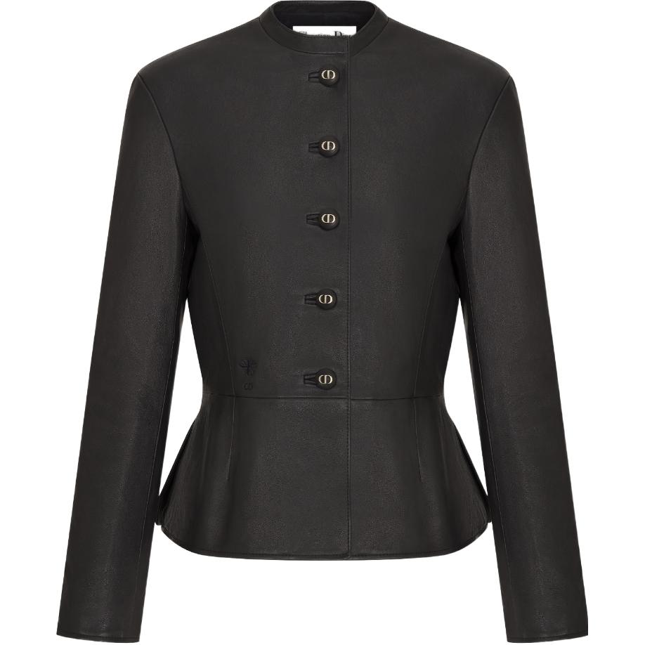 DIOR Dior 30 Montaigne SS23 Sheep Leather Solid Color Single Breasted Waist Long Sleeve Slim Leather Jacket Women's Black