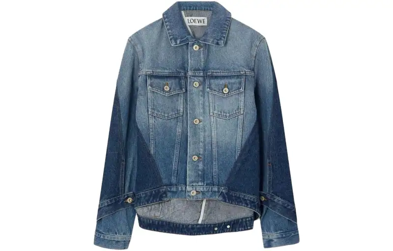 LOEWE Denim Jackets Women's Blue Lapel Moderate Straight Fit