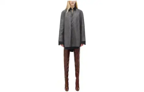 Bottega Veneta Leather Jackets Women's Gray Lapel Moderate Other
