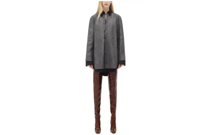 Bottega Veneta Leather Jackets Women's Gray Lapel Moderate Other