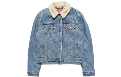 Levis Sherpa Thickened Single Breasted Fleece Lined Denim Jacket Women's Blue